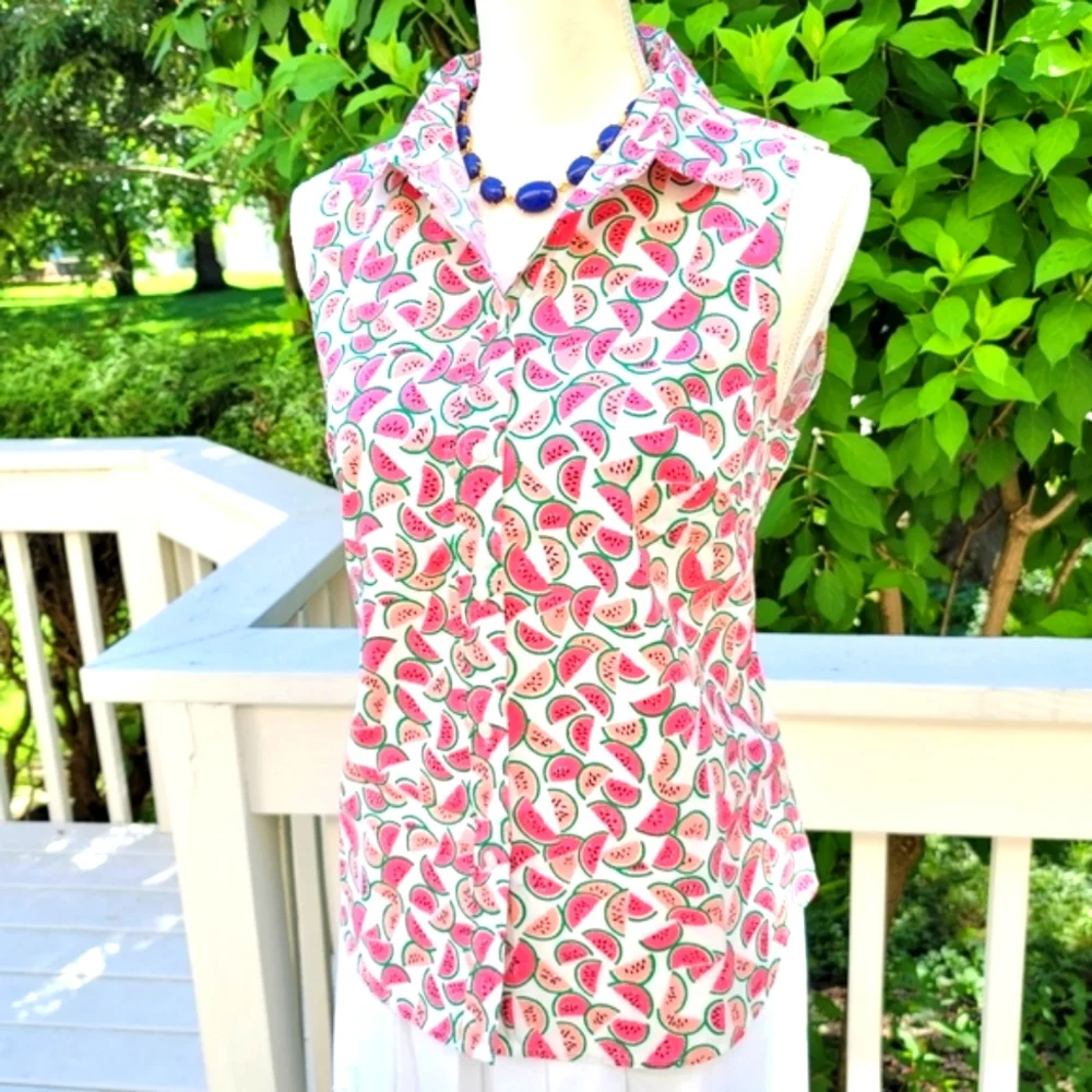 New! J. Crew size Small S sleeveless button-up cotton top watermelon NWT